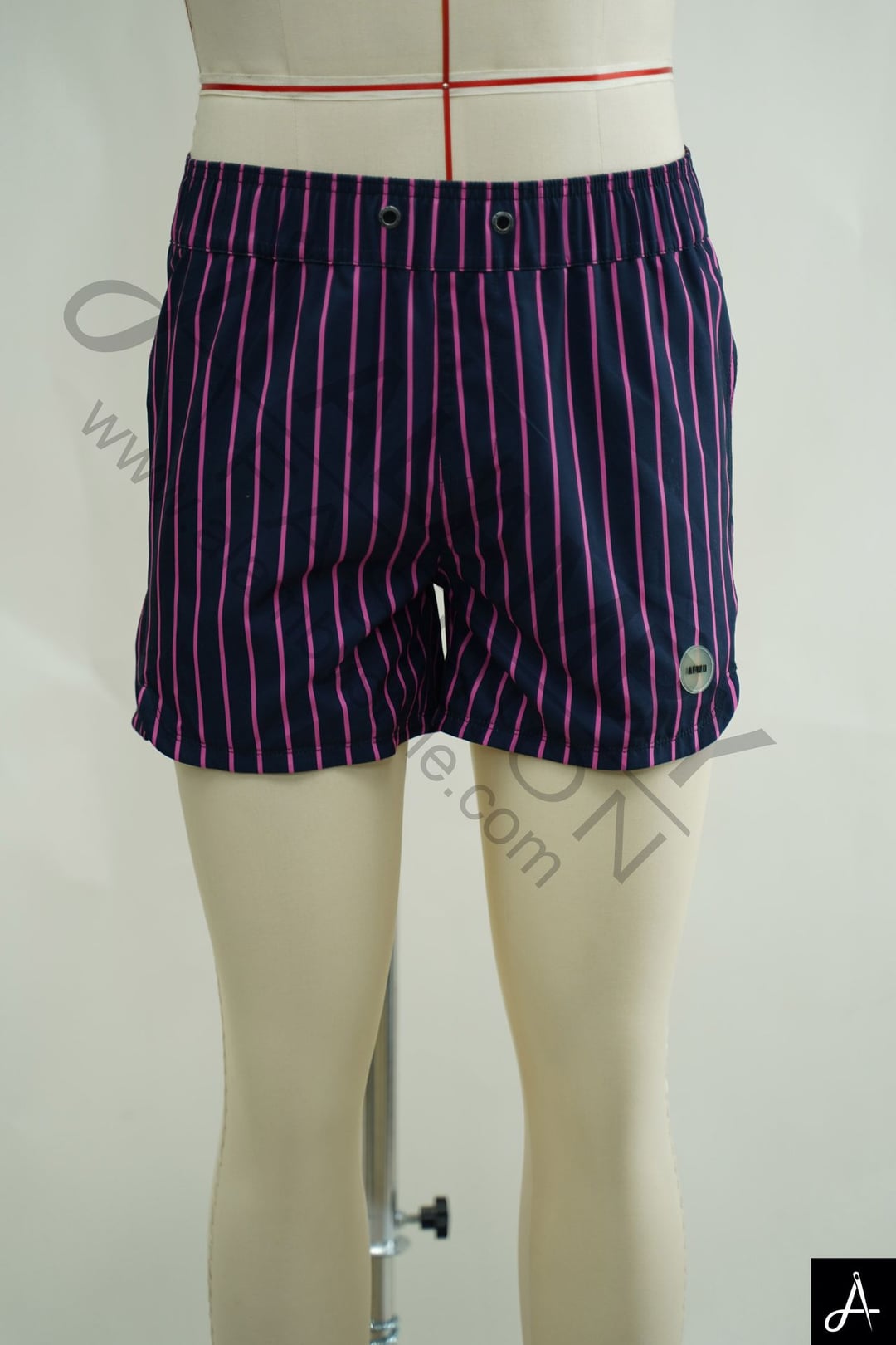 Men's Navy Blue Pink Vertical Stripe Quick‑Dry Casual Sports Shorts