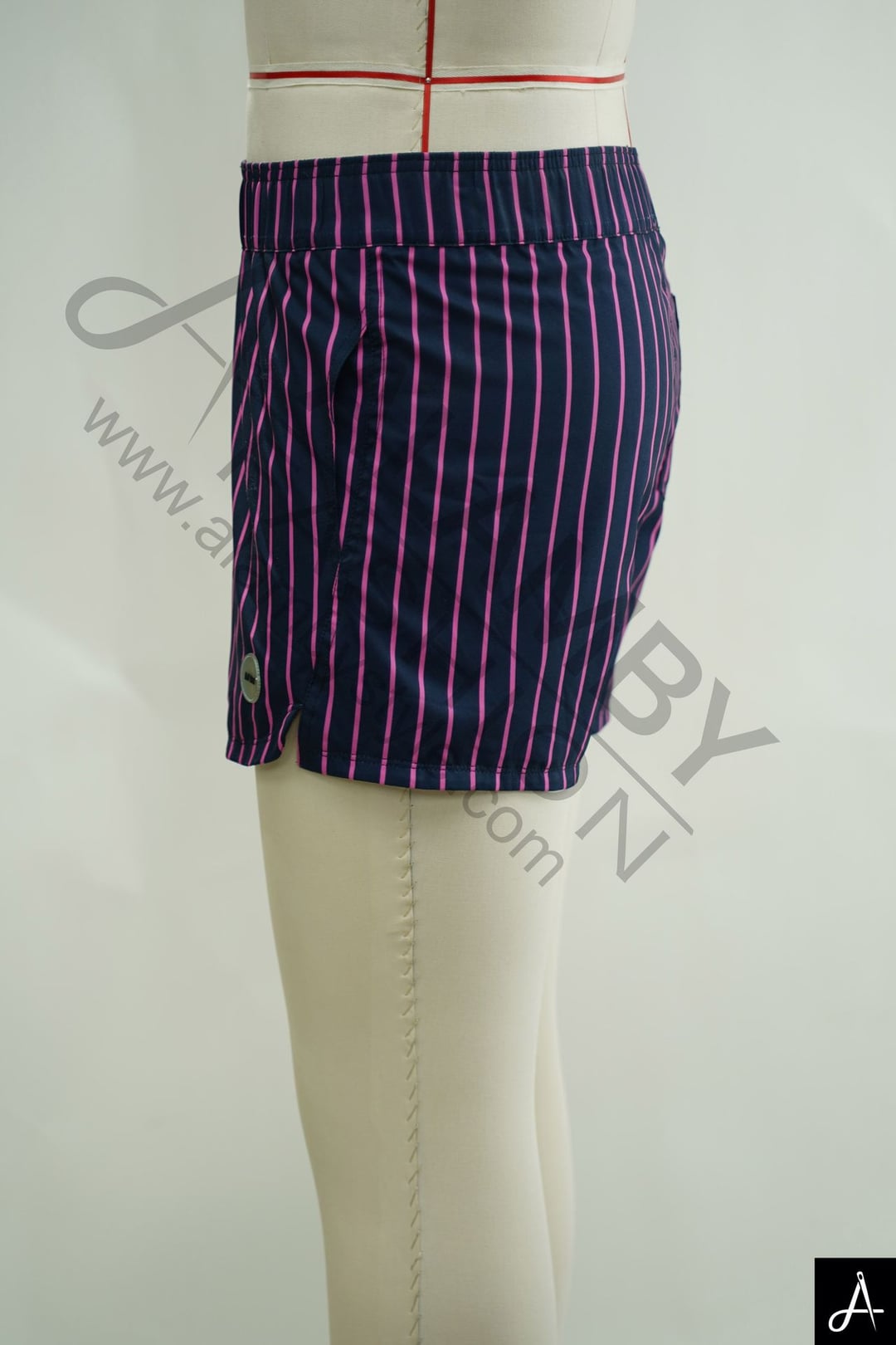 Men's Navy Blue Pink Vertical Stripe Quick‑Dry Casual Sports Shorts