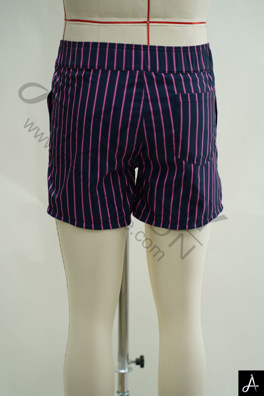 Men's Navy Blue Pink Vertical Stripe Quick‑Dry Casual Sports Shorts