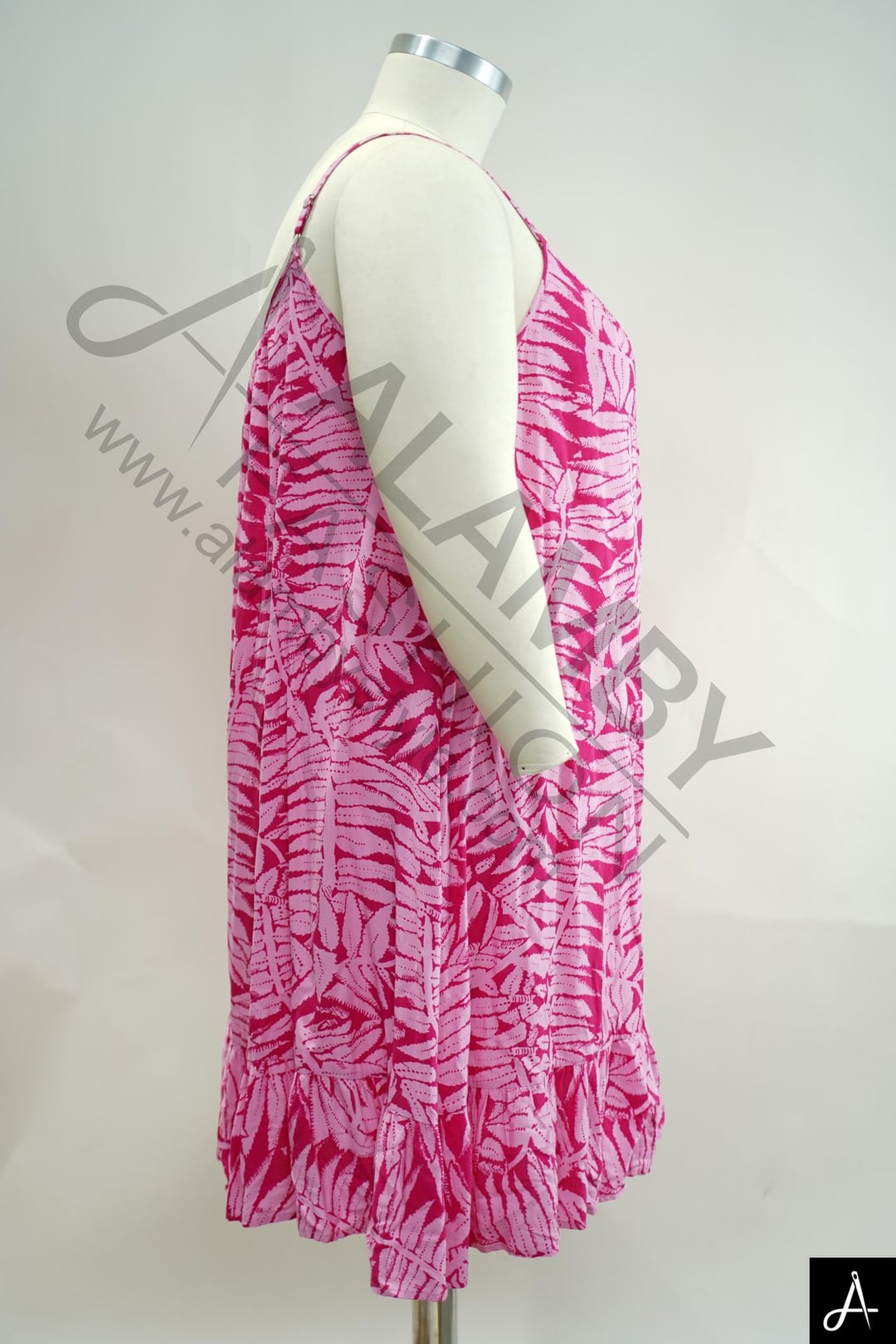 Women's Plus Size Pink Floral Print Spaghetti Strap Casual Dress
