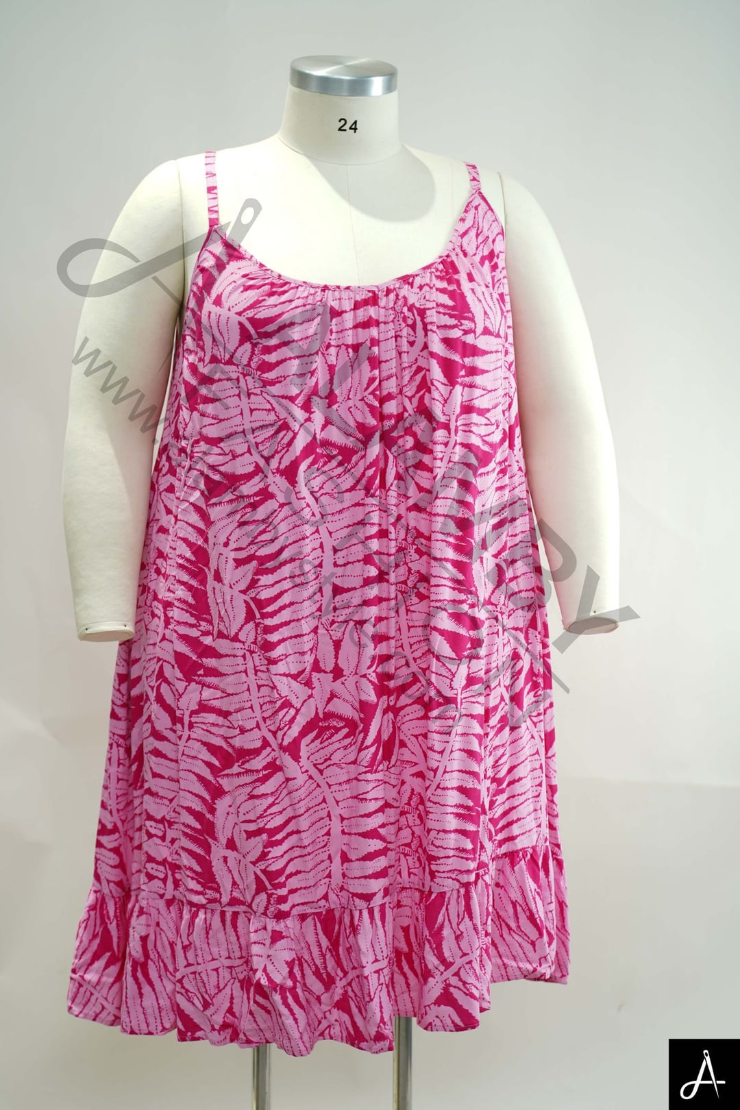 Women's Plus Size Pink Floral Print Spaghetti Strap Casual Dress