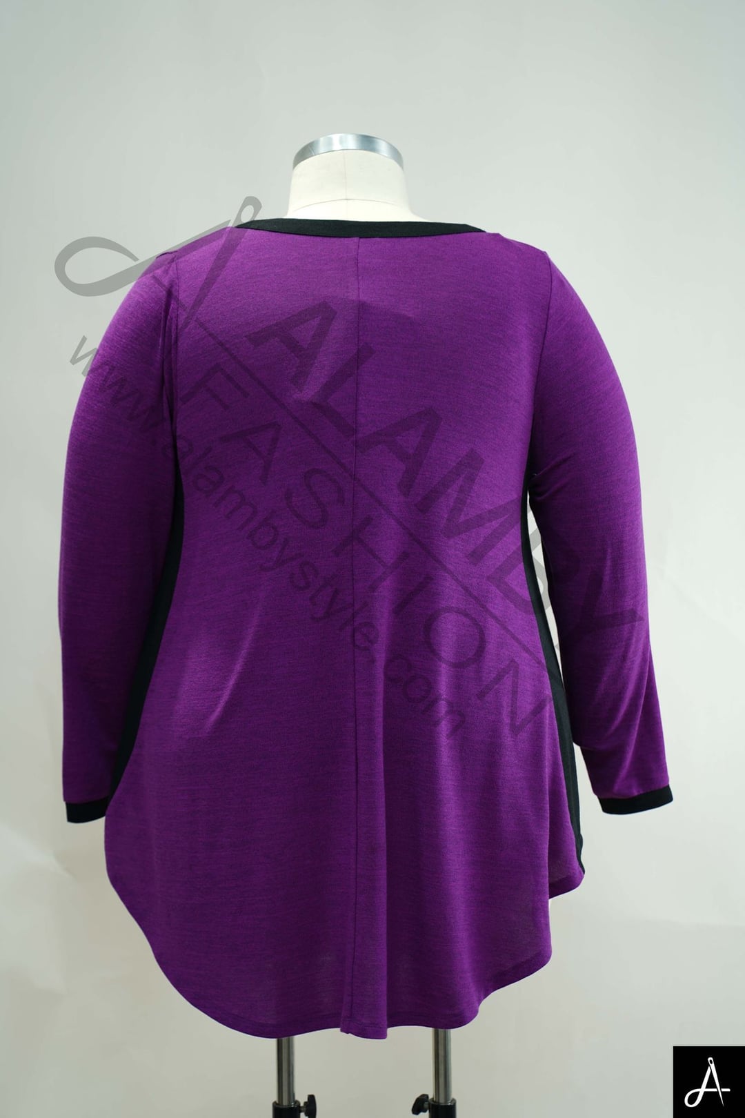 Women's Plus Size Purple V-Neck Long Sleeve Loose Casual Top