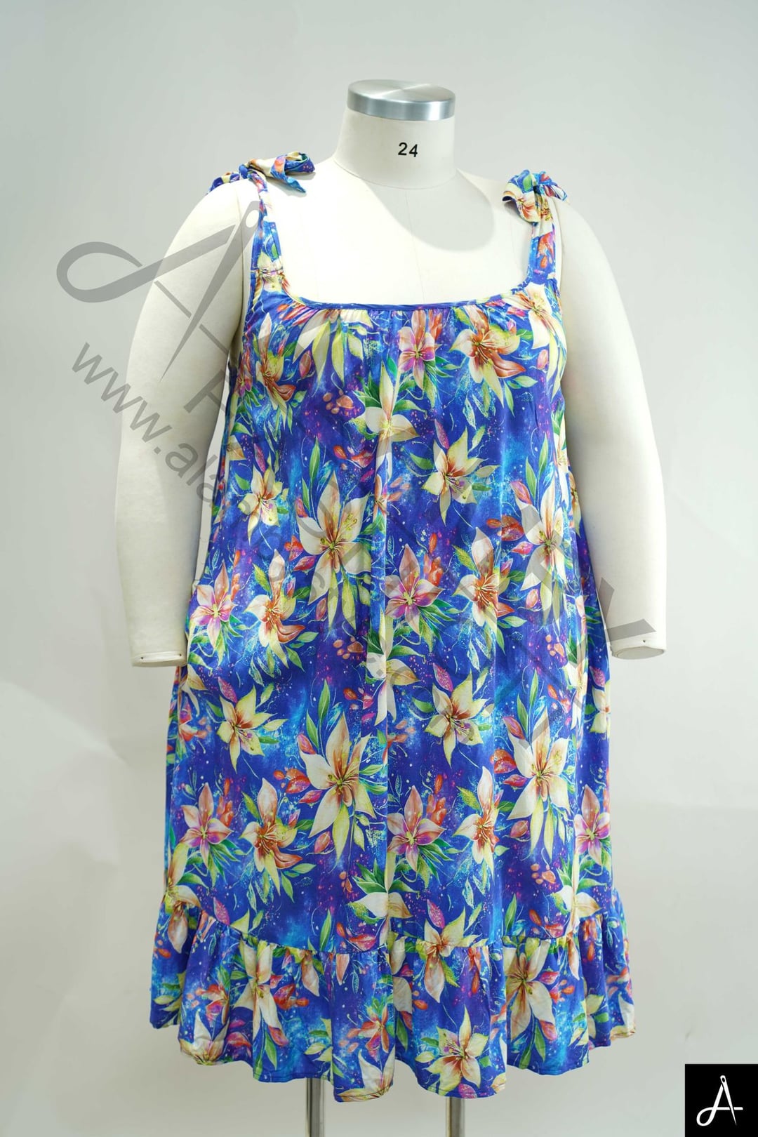 Women's Plus Size Blue Floral Print Spaghetti Strap Casual Dress