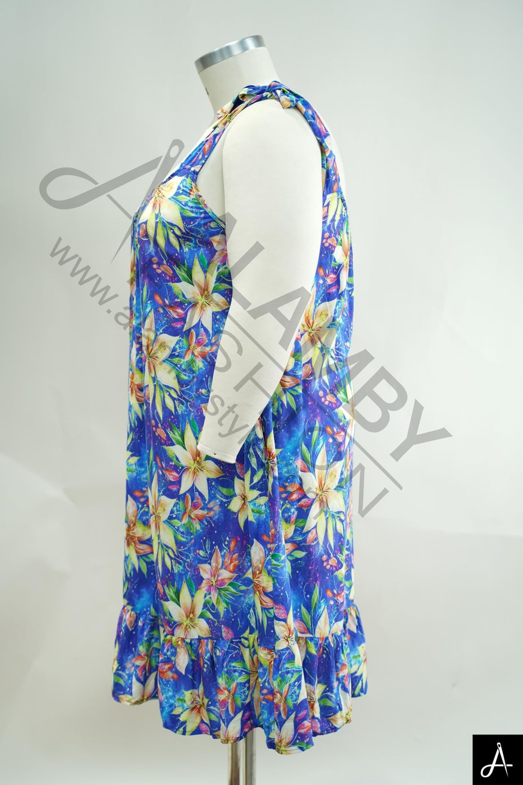 Women's Plus Size Blue Floral Print Spaghetti Strap Casual Dress