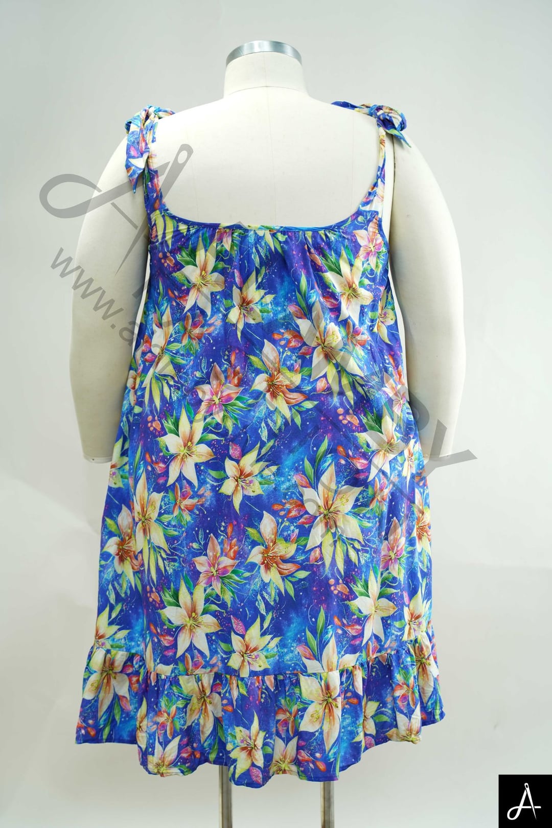 Women's Plus Size Blue Floral Print Spaghetti Strap Casual Dress