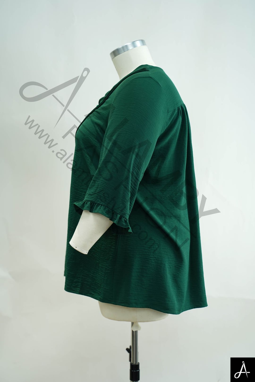 Solid Green V-Neck Peplum Blouse