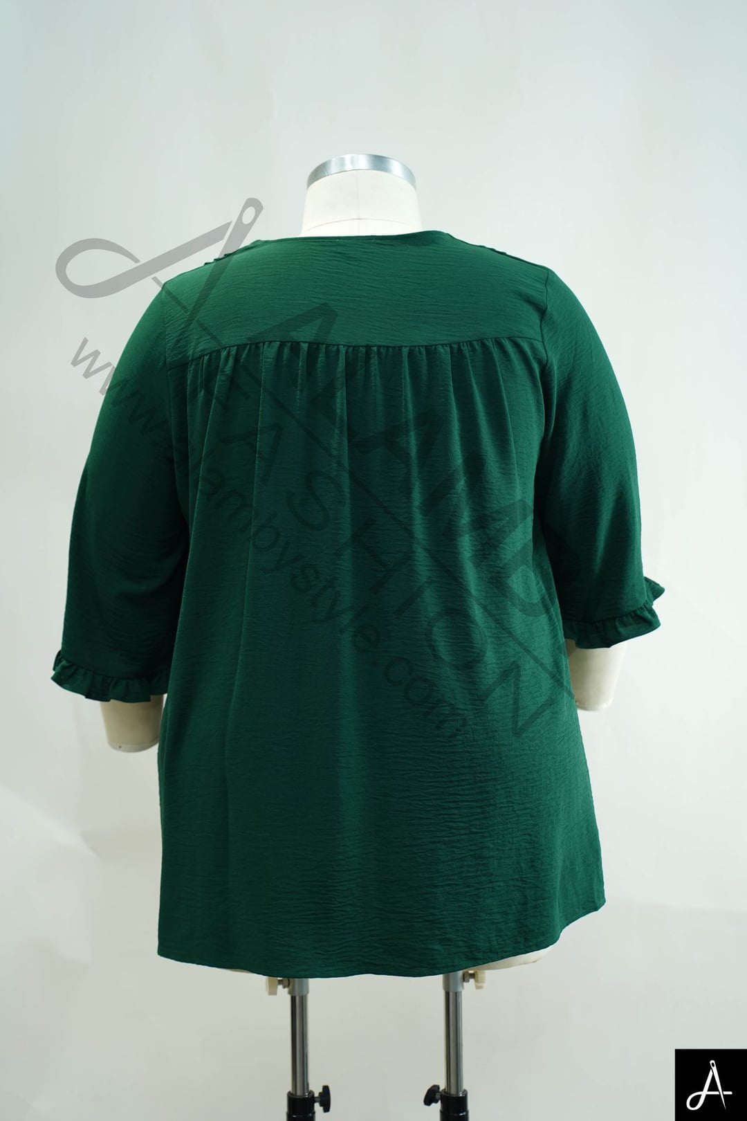 Solid Green V-Neck Peplum Blouse