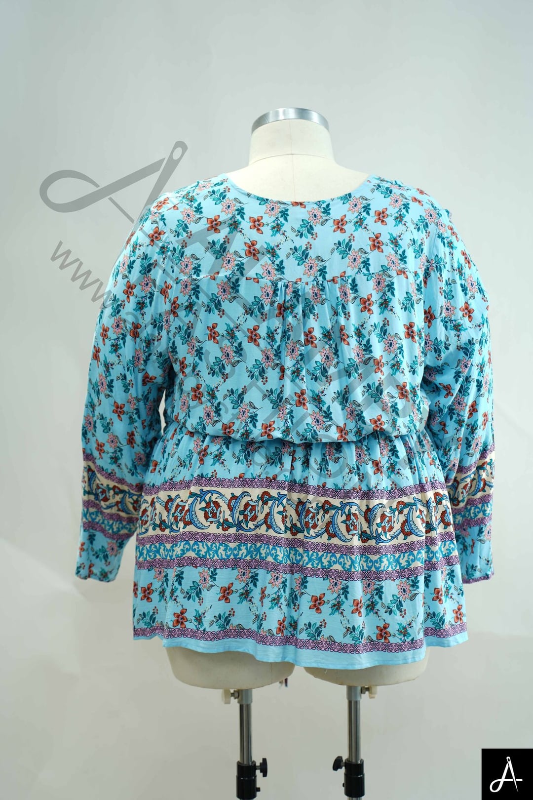 Blue Floral Print Long Sleeve Blouse