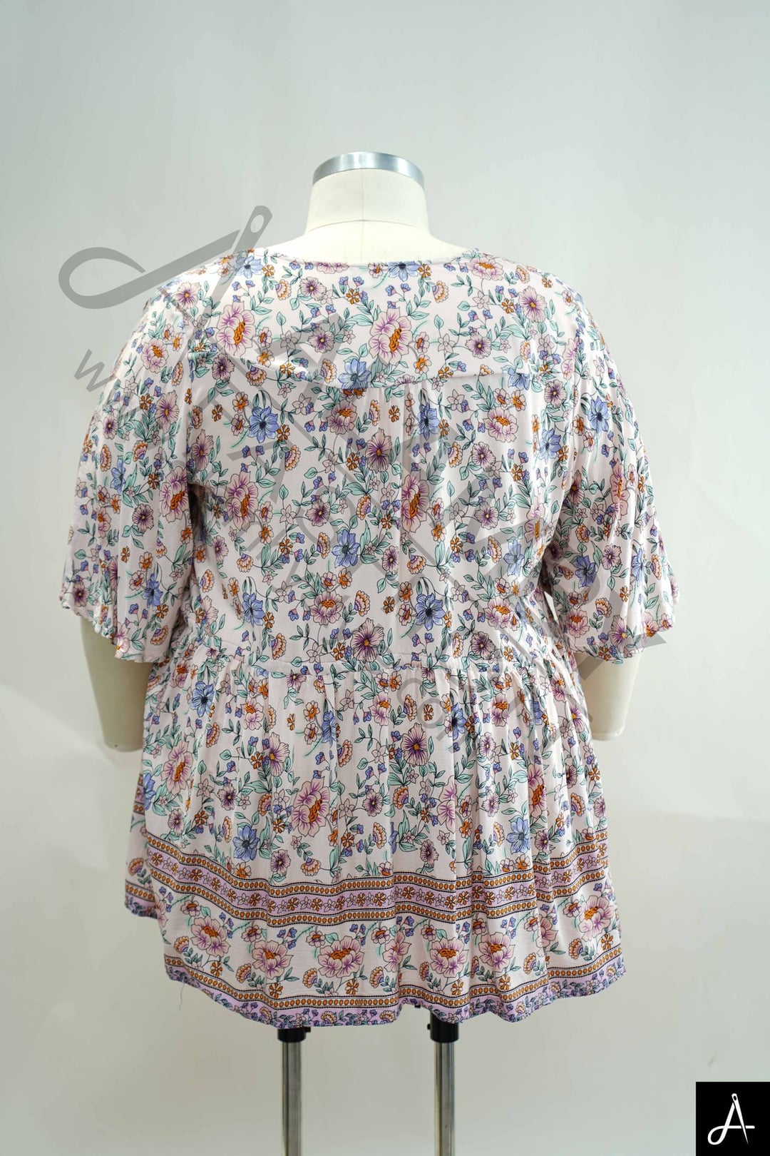 Light Floral Print V-Neck Short Sleeve Peplum Blouse