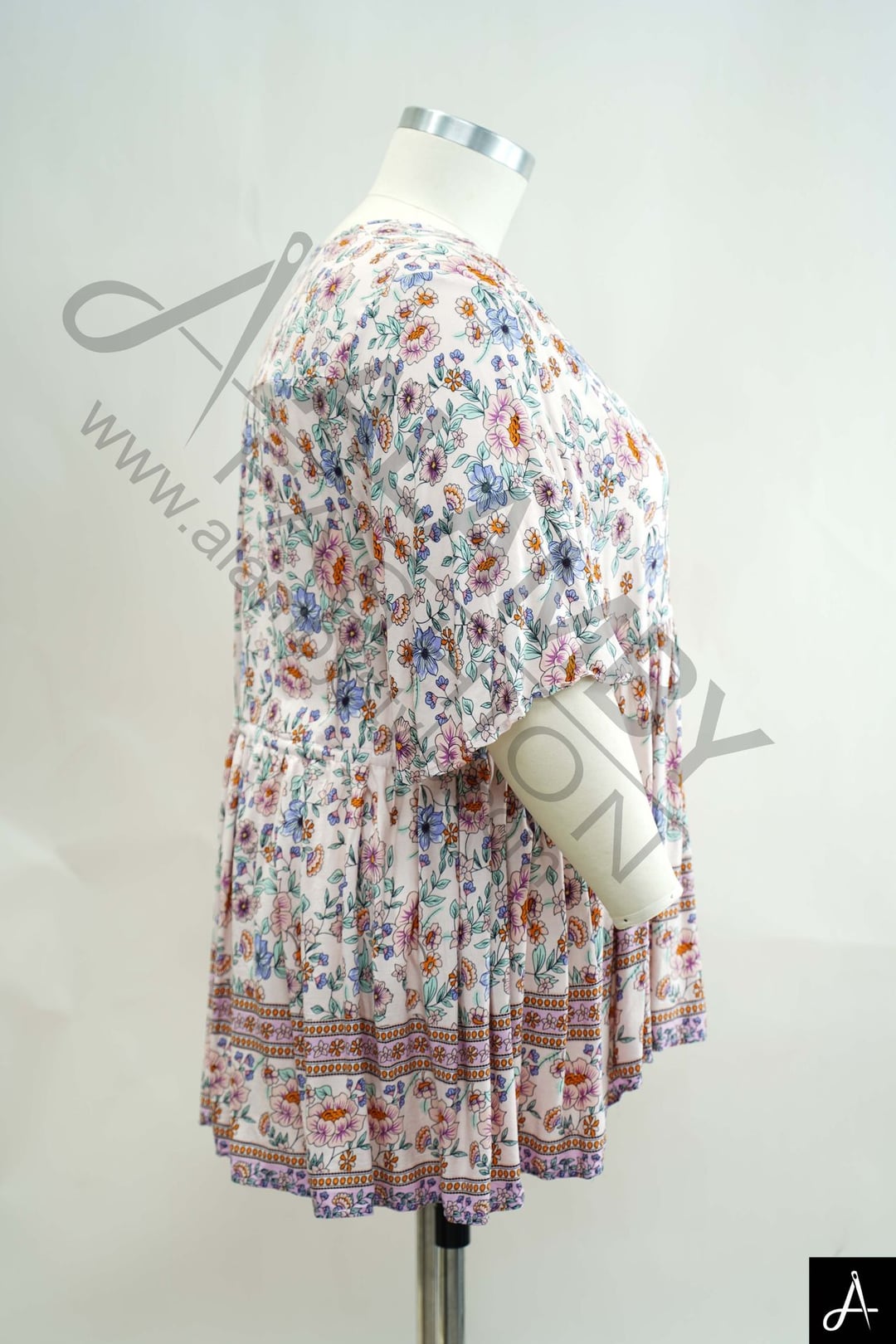 Light Floral Print V-Neck Short Sleeve Peplum Blouse