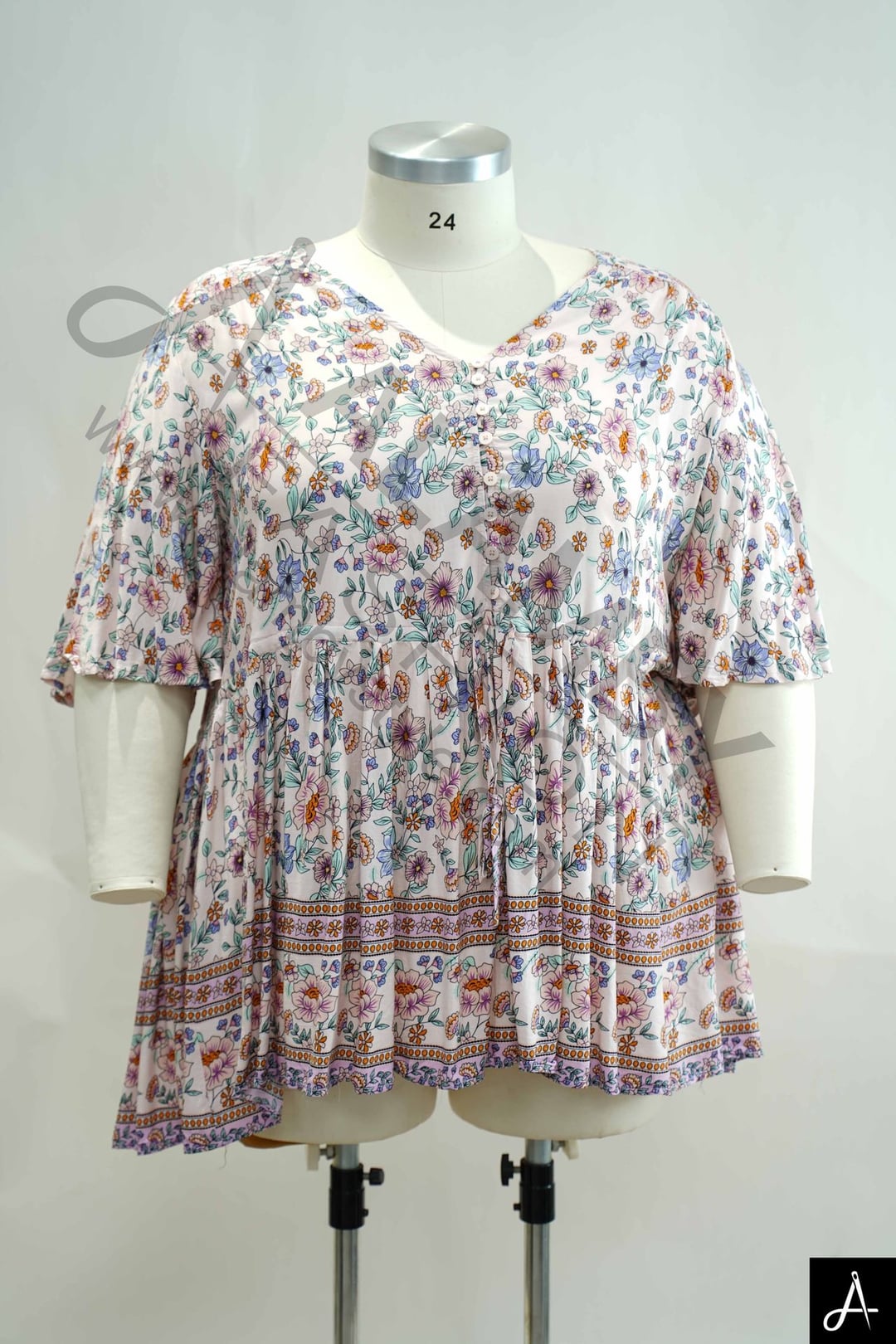 Light Floral Print V-Neck Short Sleeve Peplum Blouse