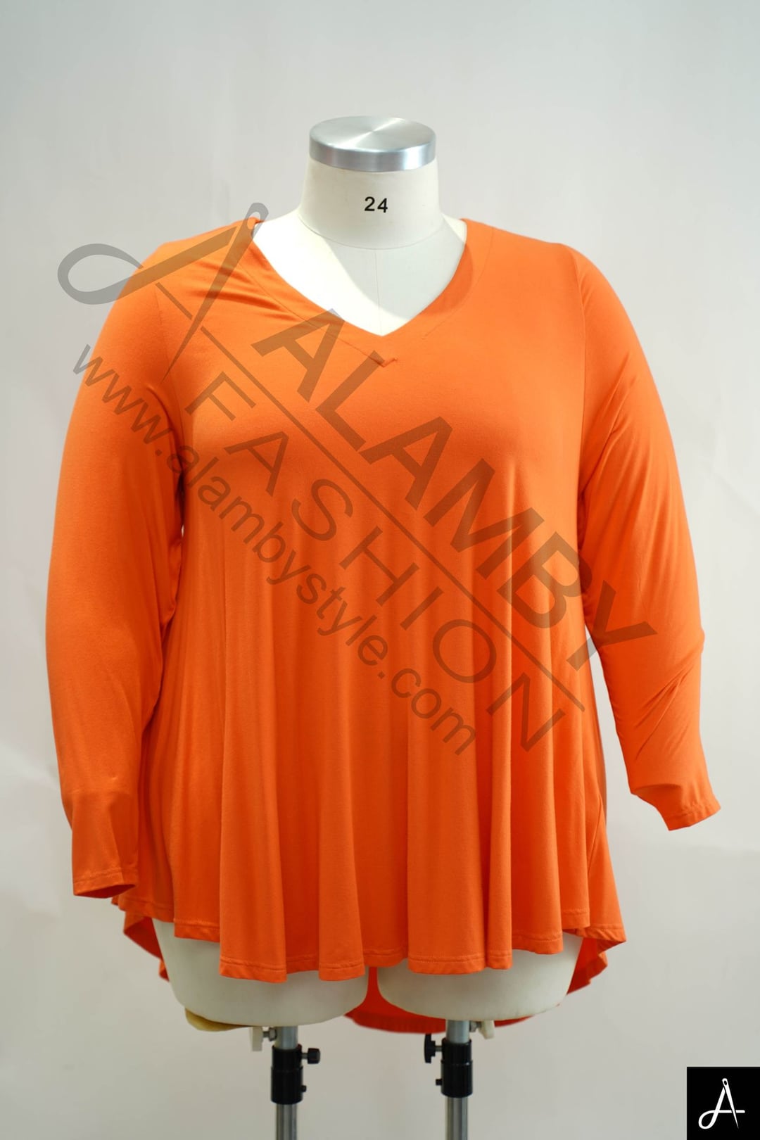 Women's Plus Size V-Neck Long Sleeve Orange Knit Top