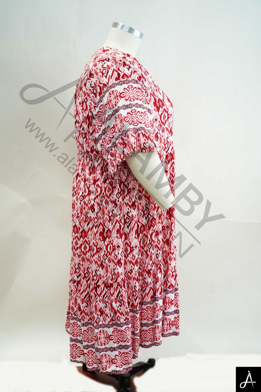 Women's Plus Size Pink Floral Print V-Neck Short Sleeve Midi Dress