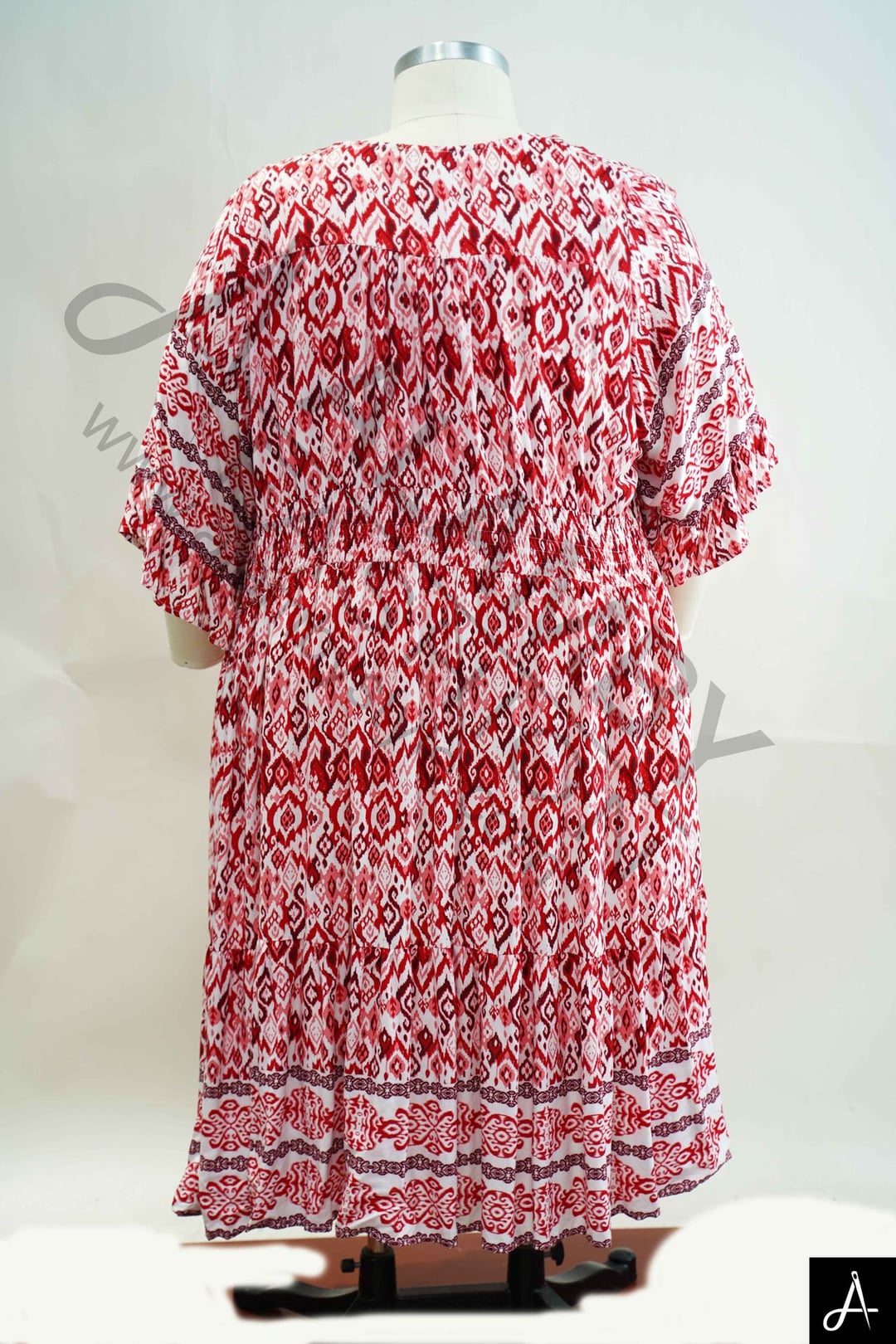 Women's Plus Size Pink Floral Print V-Neck Short Sleeve Midi Dress