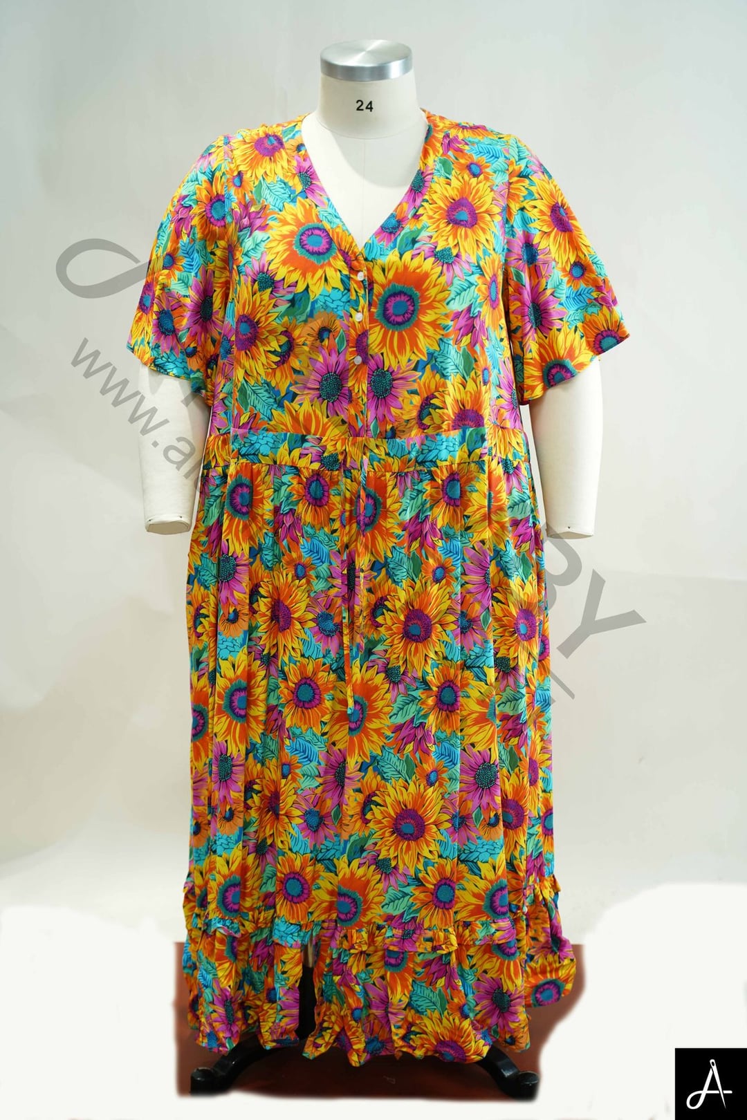 Women's Plus Size Multicolor Floral Print V-Neck Short Sleeve Midi Dress	