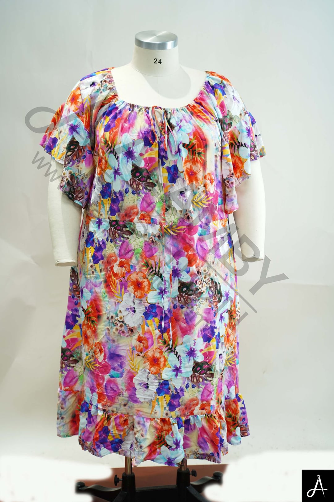 Women's Plus Size Multicolor Floral Print Round Neck Short Sleeve Midi Dress