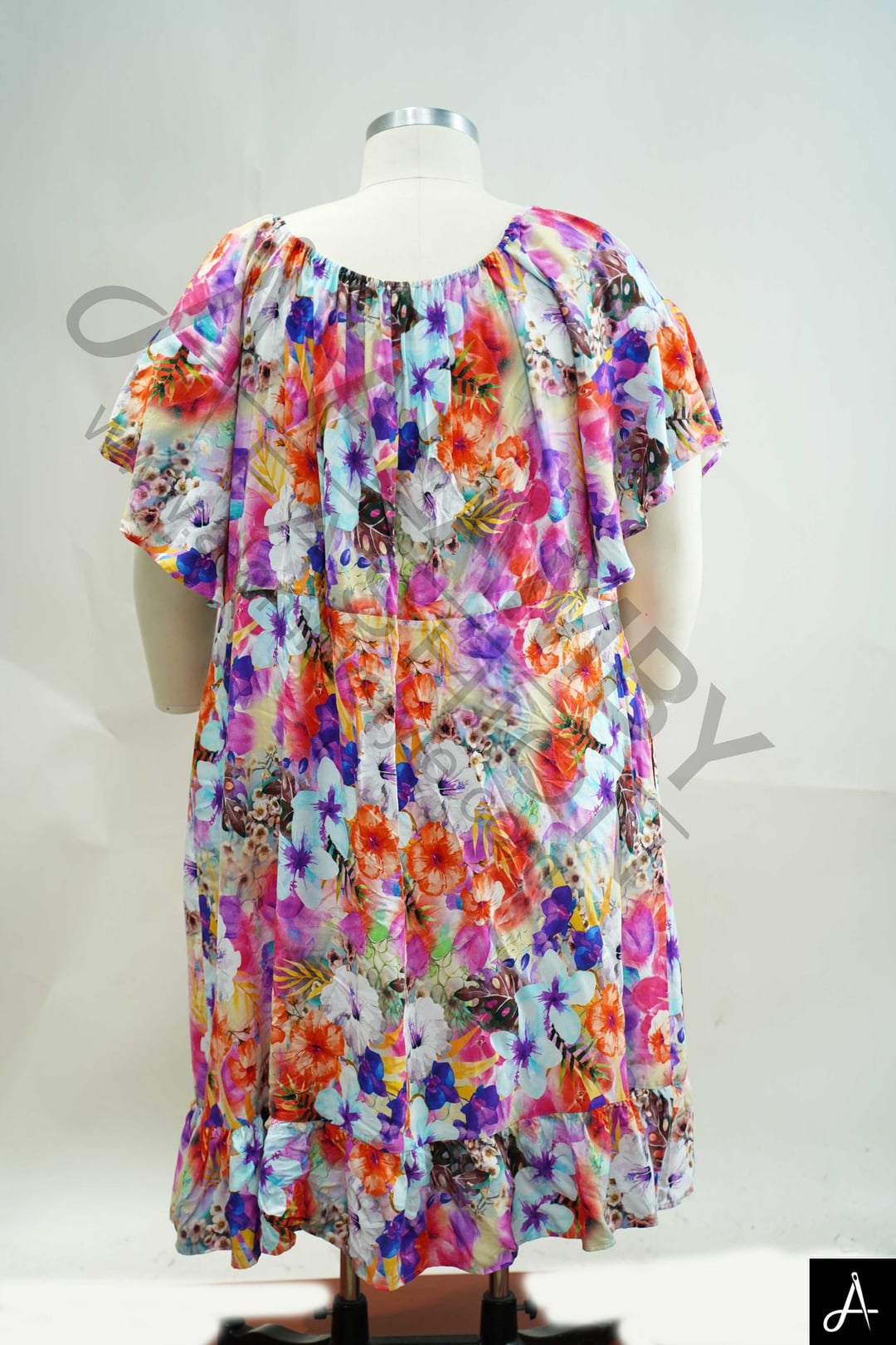 Women's Plus Size Multicolor Floral Print Round Neck Short Sleeve Midi Dress