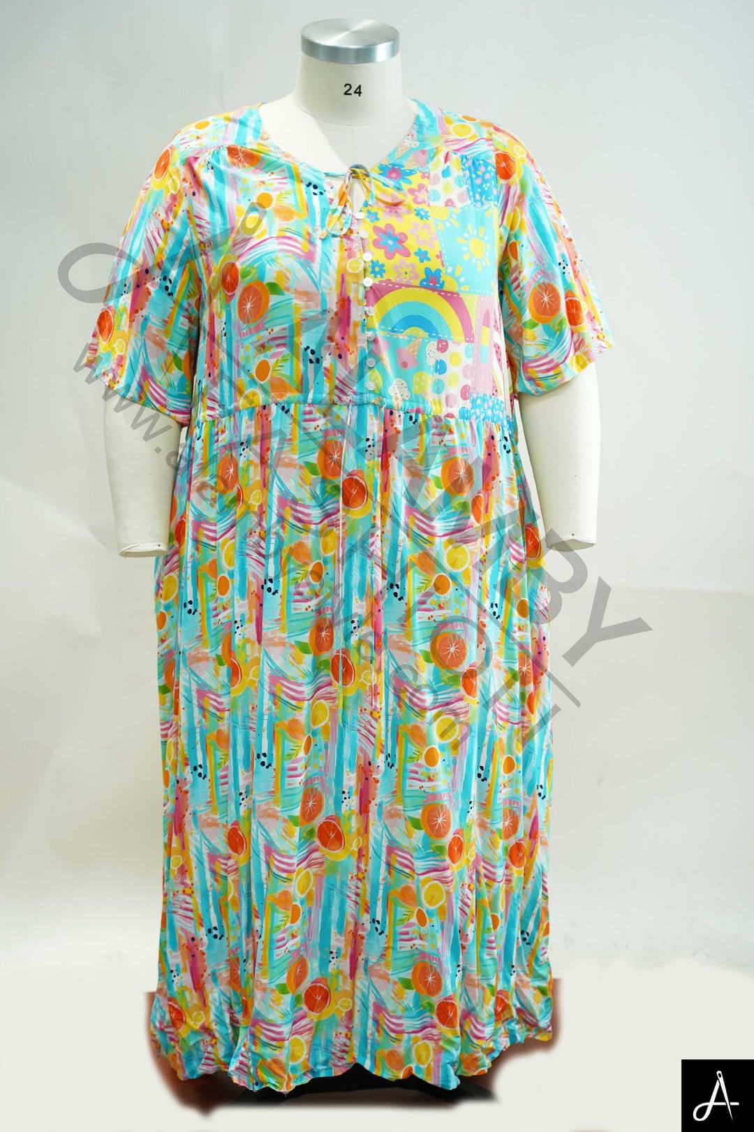 Women's Plus Size Multicolor Floral Print V-Neck Short Sleeve Maxi Dress