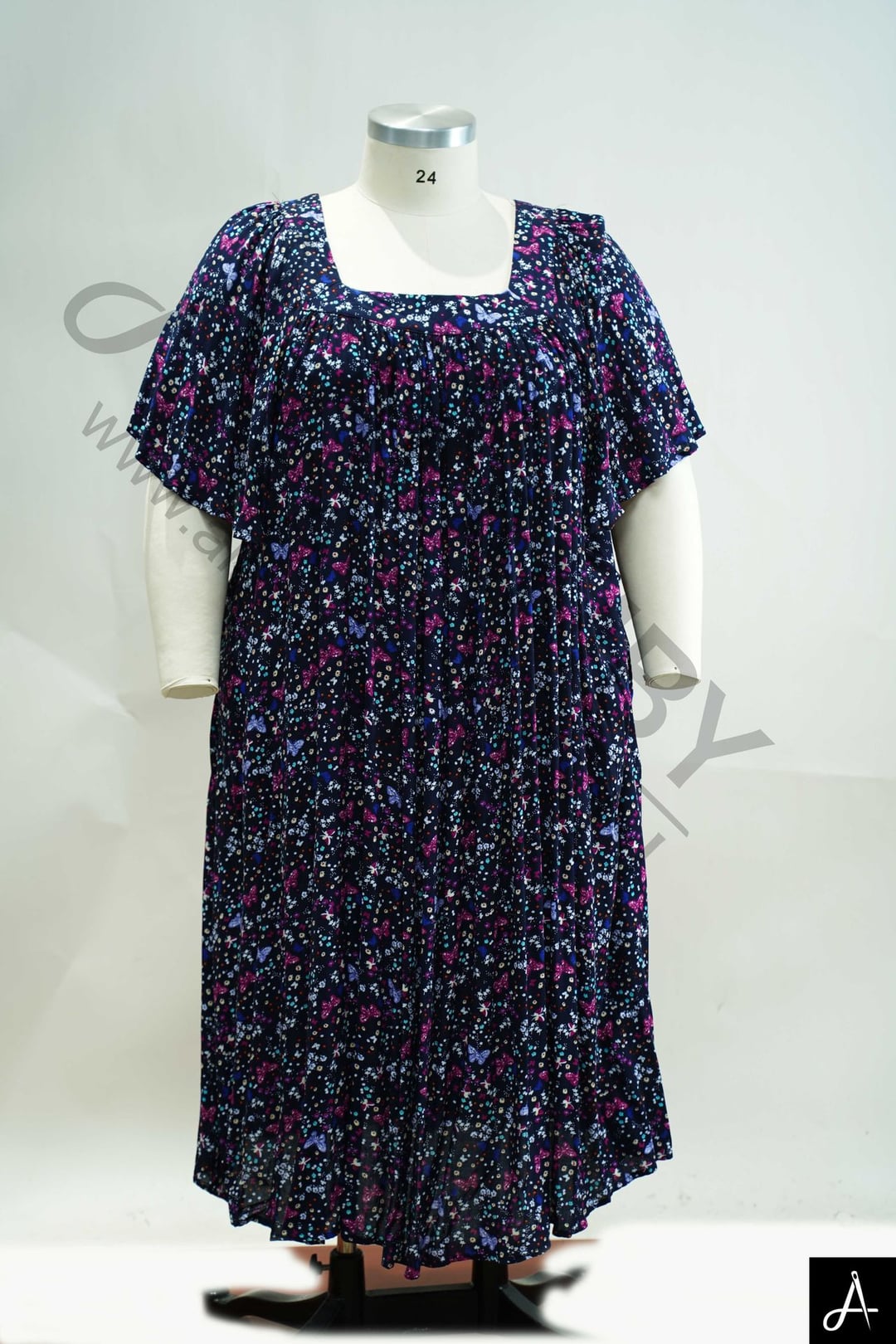 Women Plus Size Floral Print Square Neck Short Sleeve A-Line Casual Dress