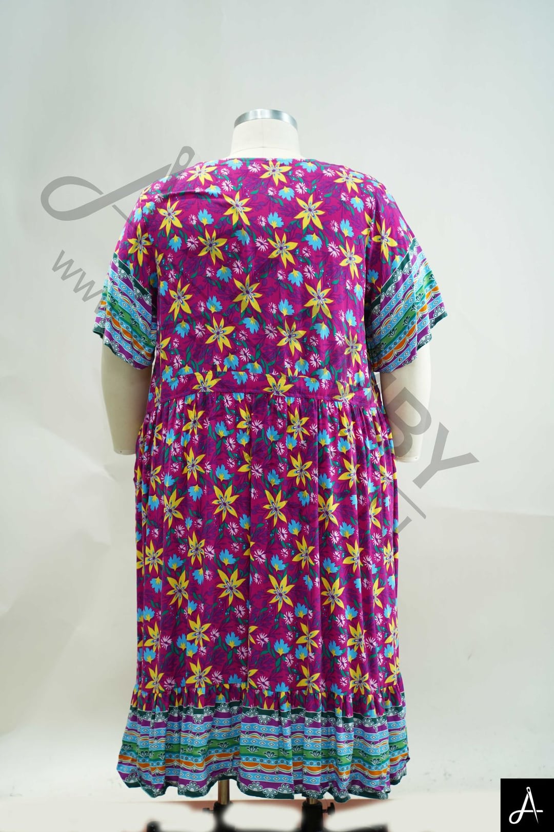 Women Plus Size Colorful Floral Print V-Neck Short Sleeve Casual Dress