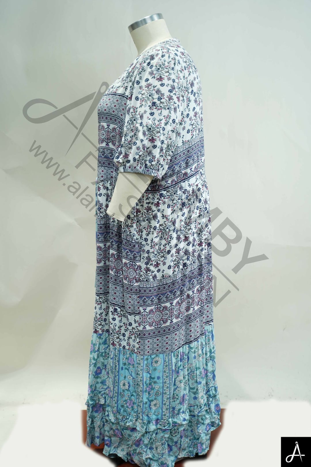 Women Plus Size Geometric Print V-Neck Elbow Sleeve Casual Tunic Dress