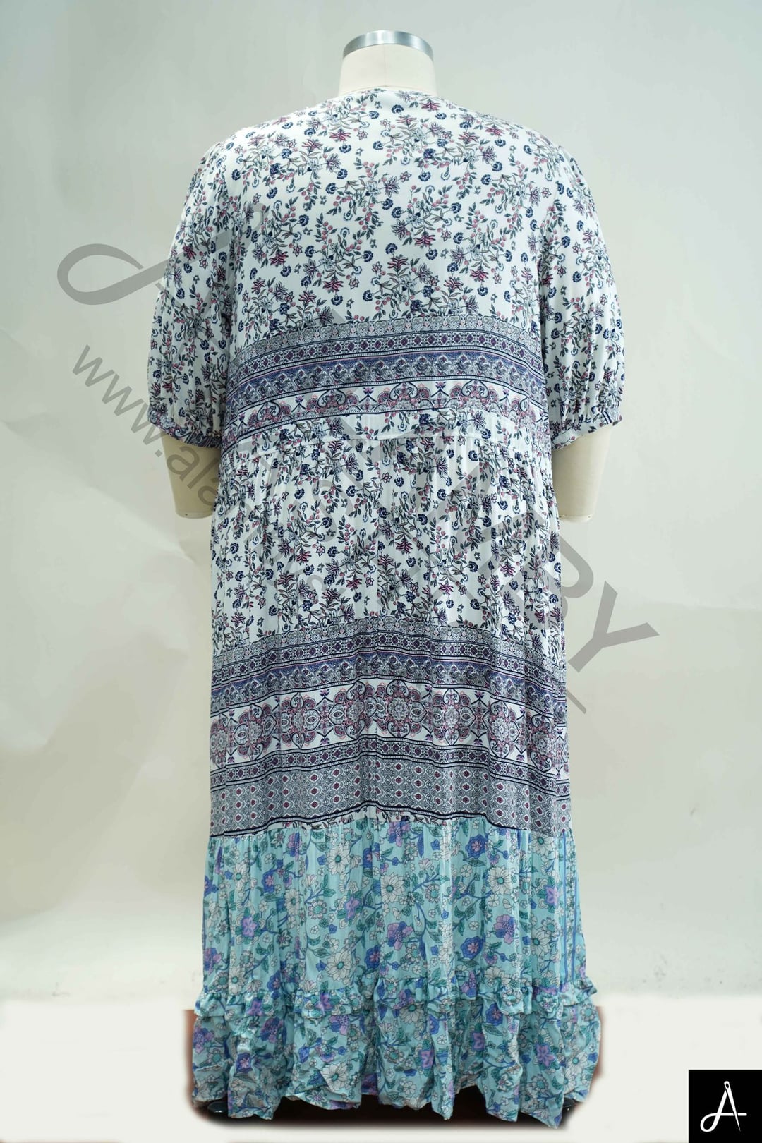 Women Plus Size Geometric Print V-Neck Elbow Sleeve Casual Tunic Dress