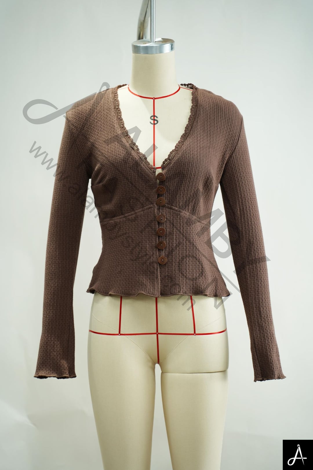 Women Plus Size Brown V-Neck Long Sleeve Knit Cardigan Sweater
