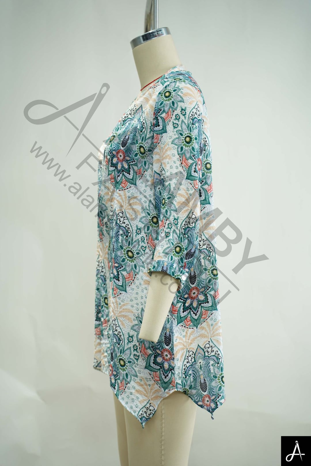 Women Plus Size Floral Print Split Neck 3/4 Sleeve Casual Tunic Top