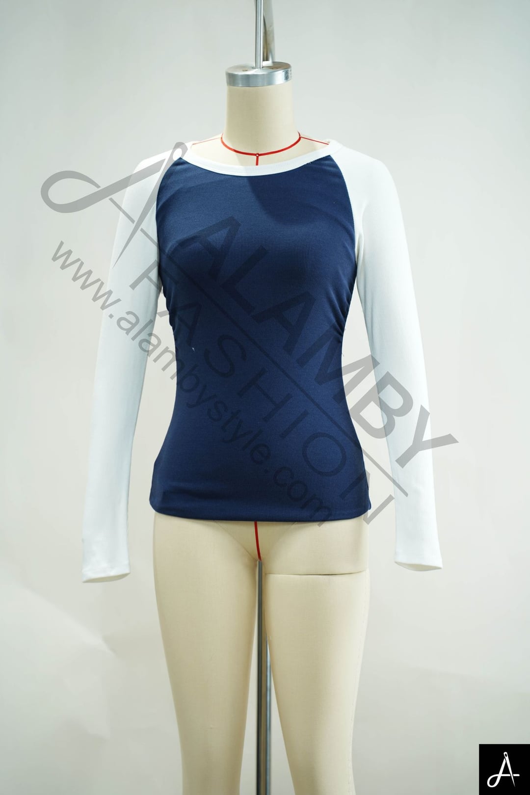 Navy & White Color-Block Long Sleeve Raglan Top