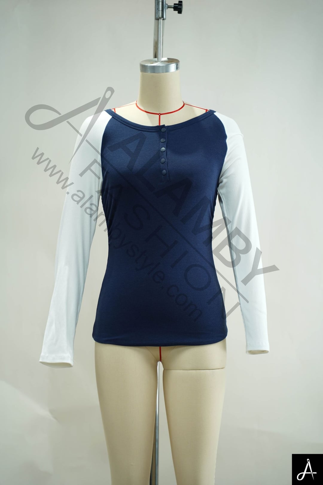 Navy & White Raglan Sleeve Fitted Long Sleeve Top