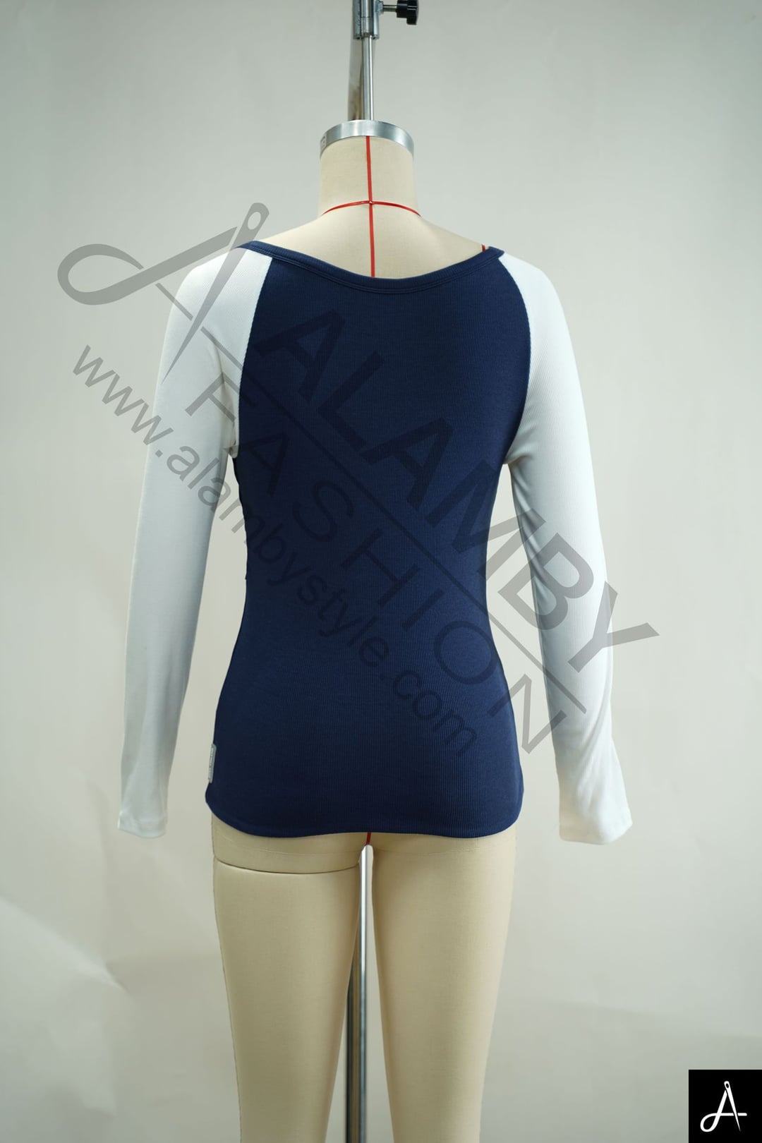 Navy & White Raglan Sleeve Fitted Long Sleeve Top