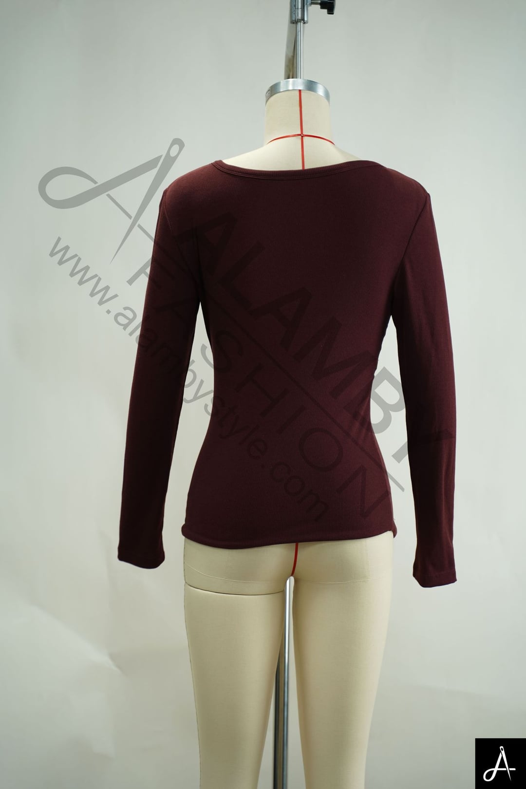 Burgundy Sweetheart Neck Long Sleeve Fitted Knit Top