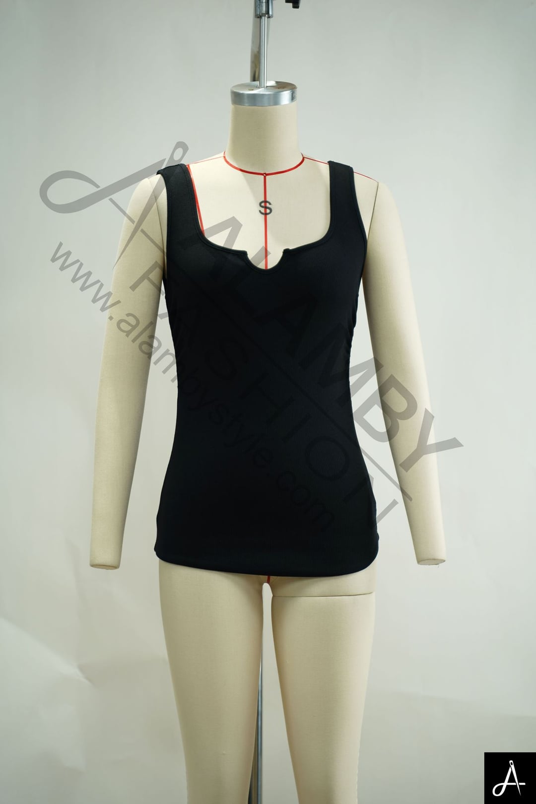 Black Square Neck Fitted Ribbed Tank Top