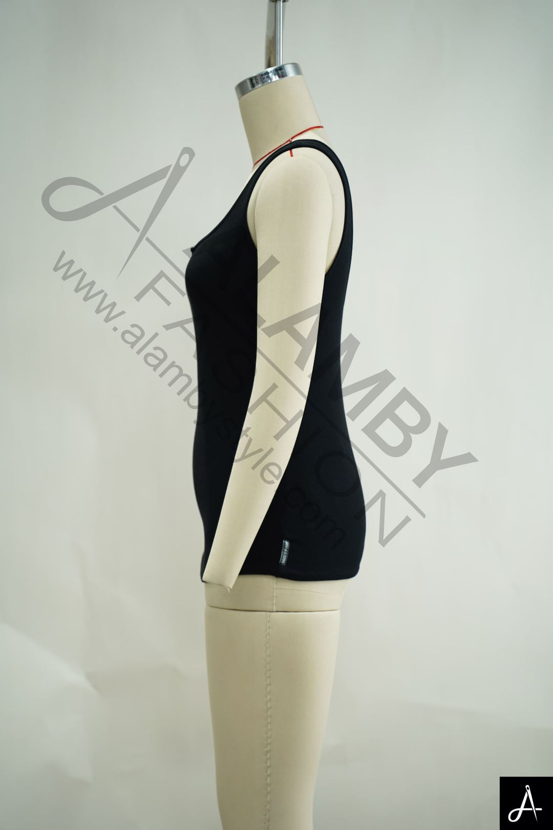 Black Square Neck Fitted Ribbed Tank Top