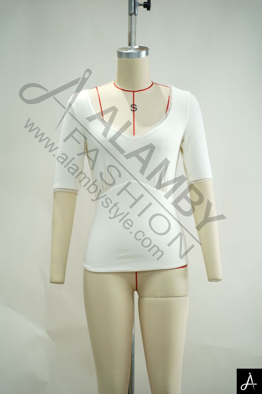 White Square Neck 3/4 Sleeve Fitted Knit Top