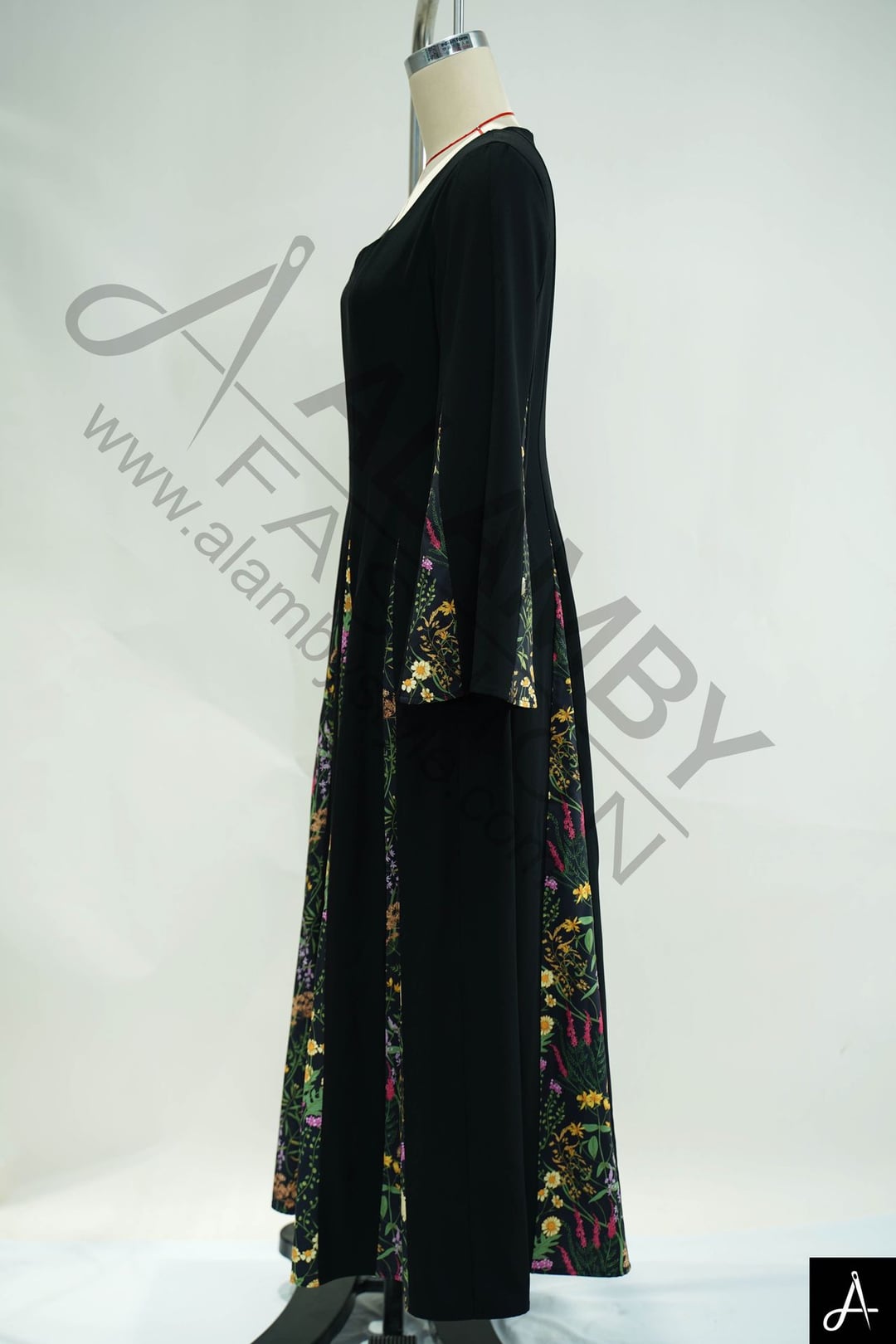 Black Sweetheart Square Neck Long Sleeve Flared Maxi Woven Dress