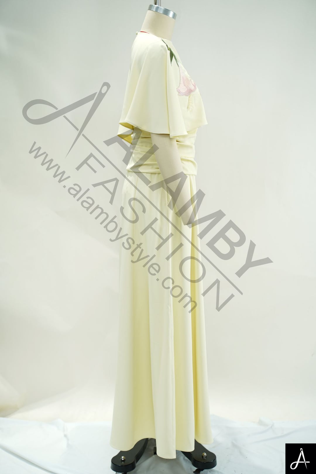 Cream Embroidered Two-Piece Woven Dress Set (Capelet + Maxi Dress)