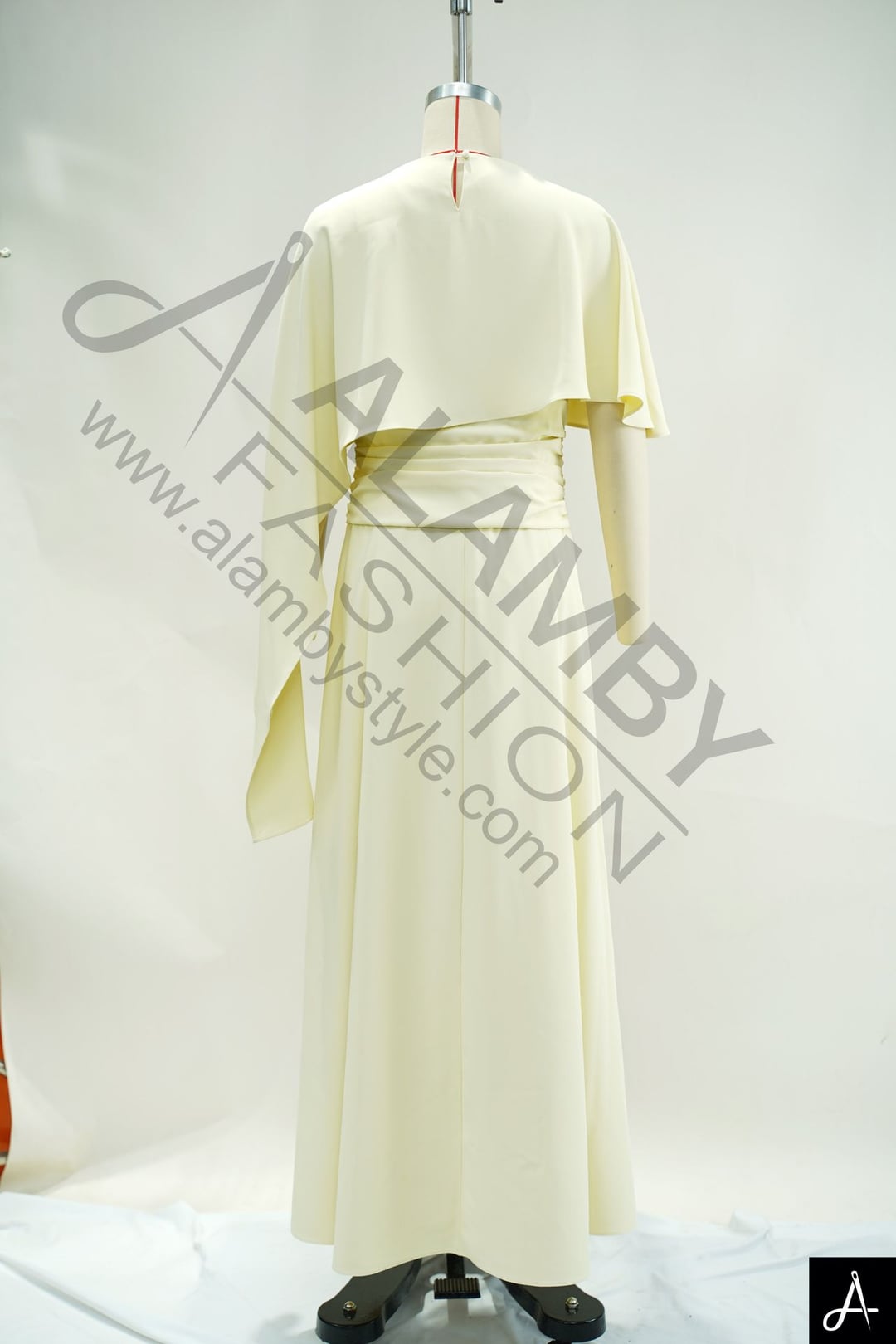 Cream Embroidered Two-Piece Woven Dress Set (Capelet + Maxi Dress)