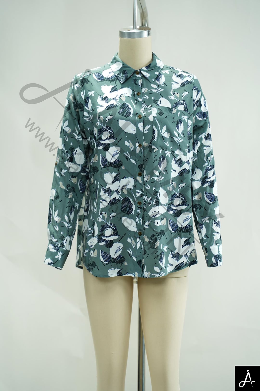 Green Floral Print Long Sleeve Shirt