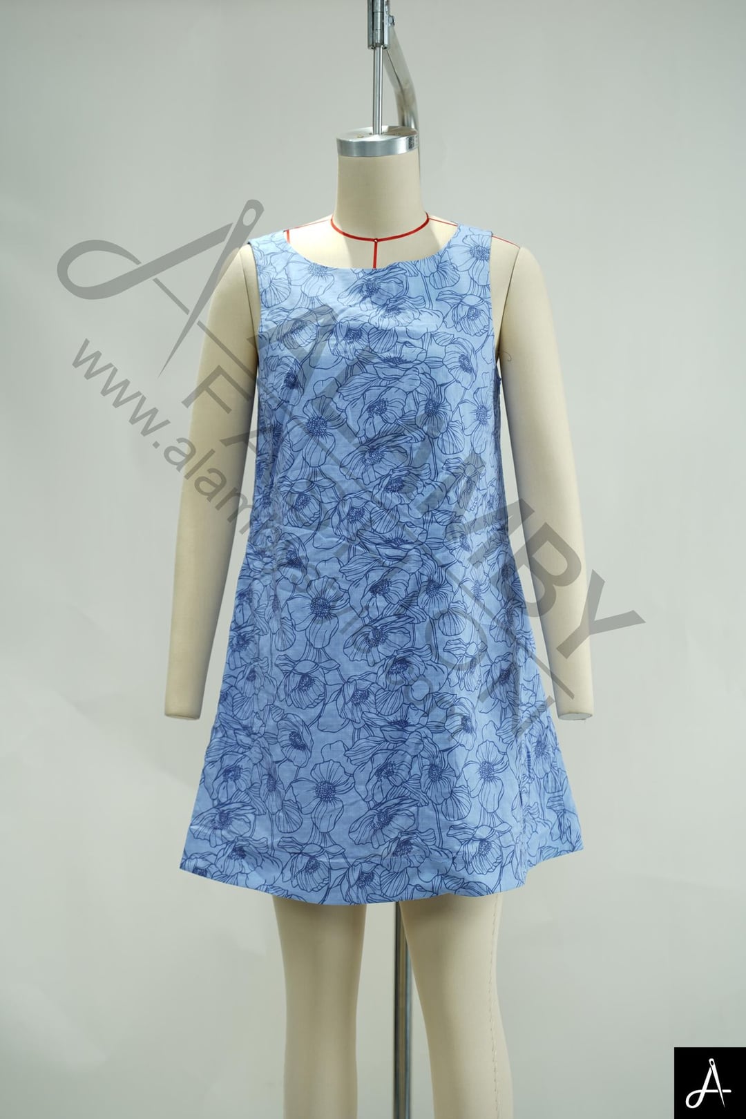 Blue Floral Sleeveless Mini Dress