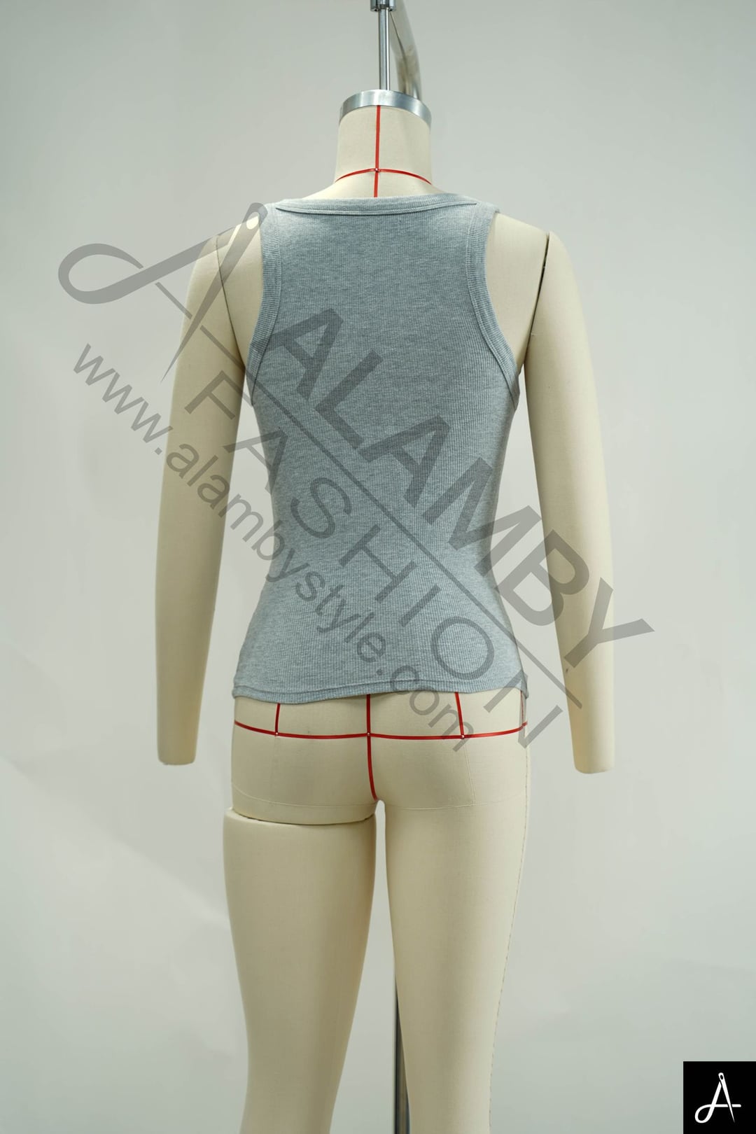 Grey Ribbed Square Neck Cami Tank Top