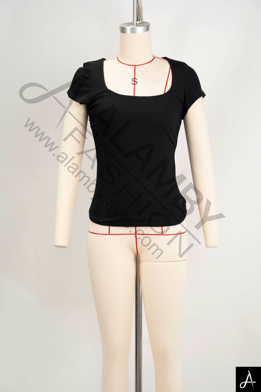 Black Square Neck Cap‑Sleeve Fitted Knit Top
