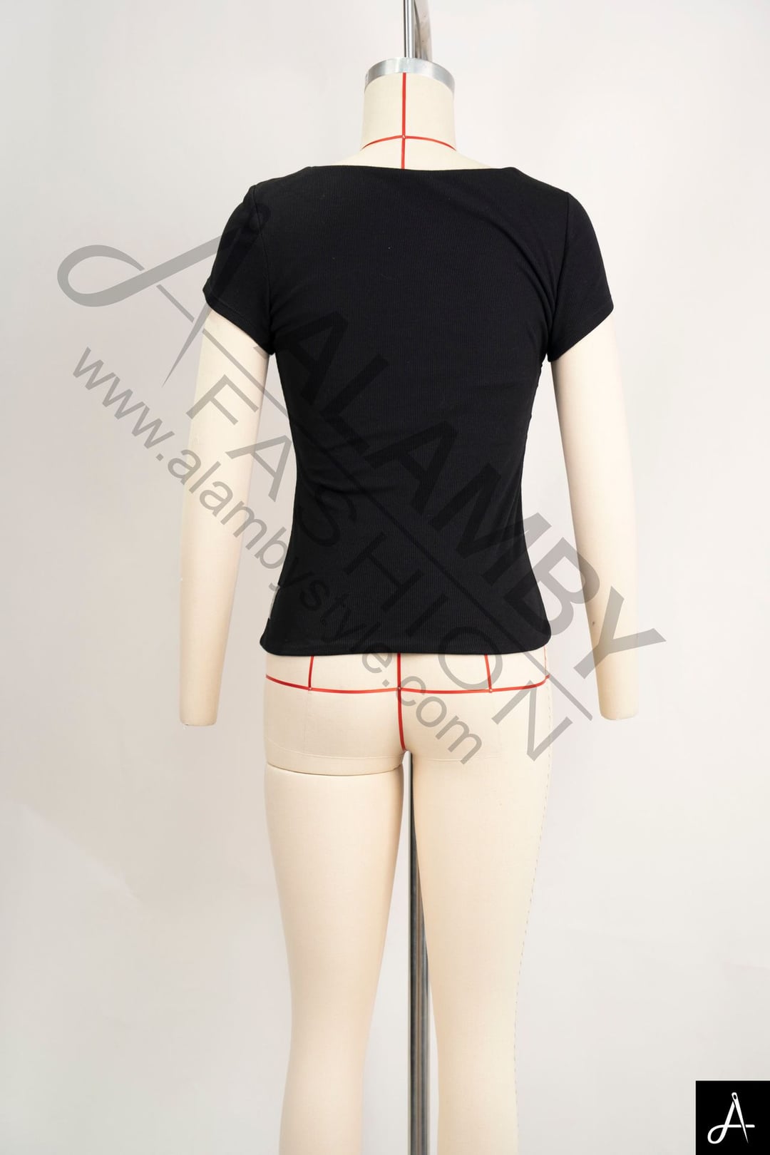 Black Square Neck Cap‑Sleeve Fitted Knit Top