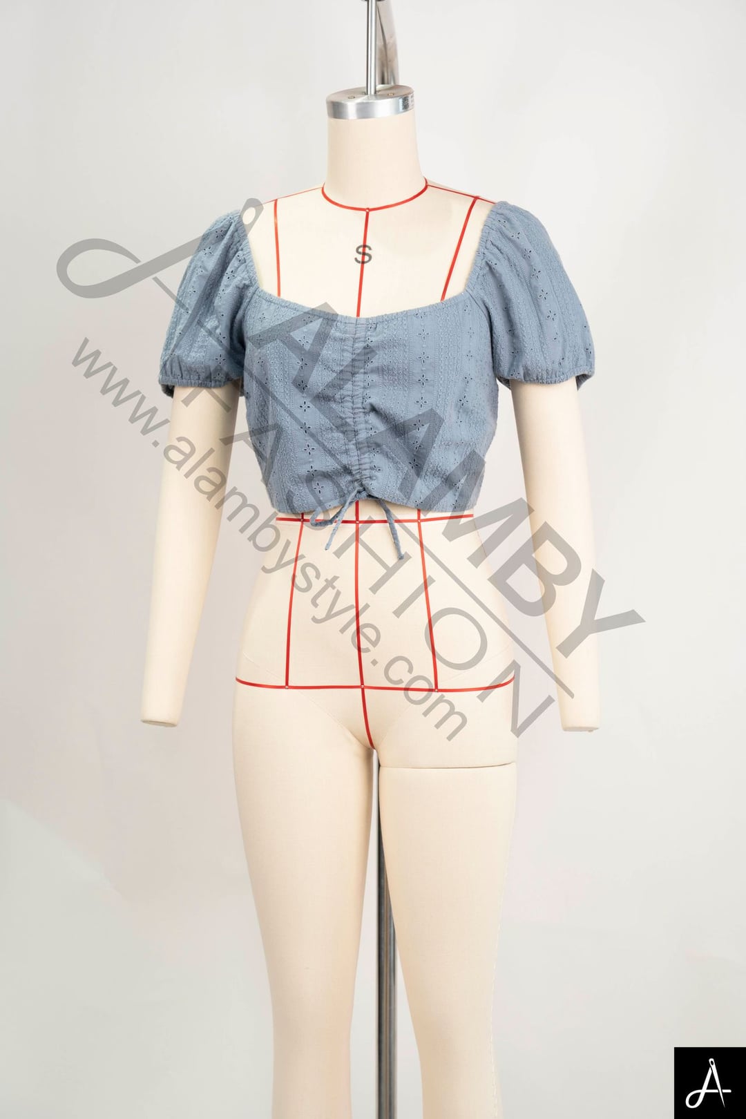 Square Neck Puff‑Sleeve Cropped Blouse