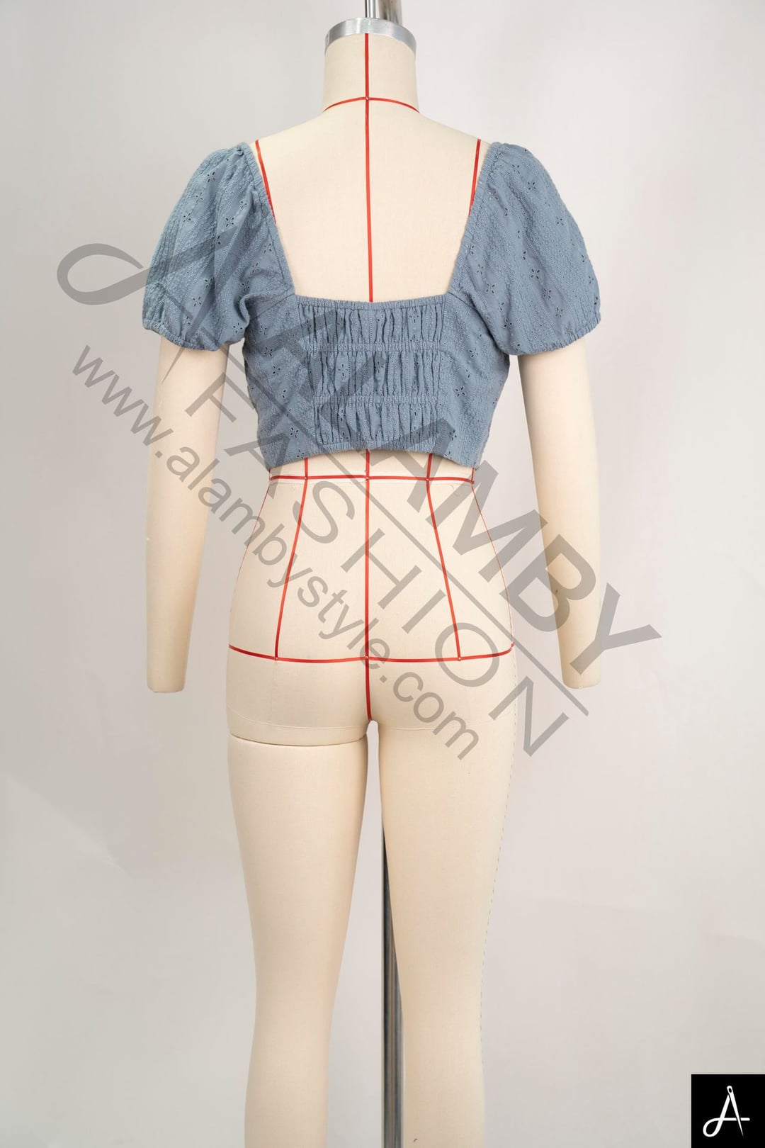 Square Neck Puff‑Sleeve Cropped Blouse