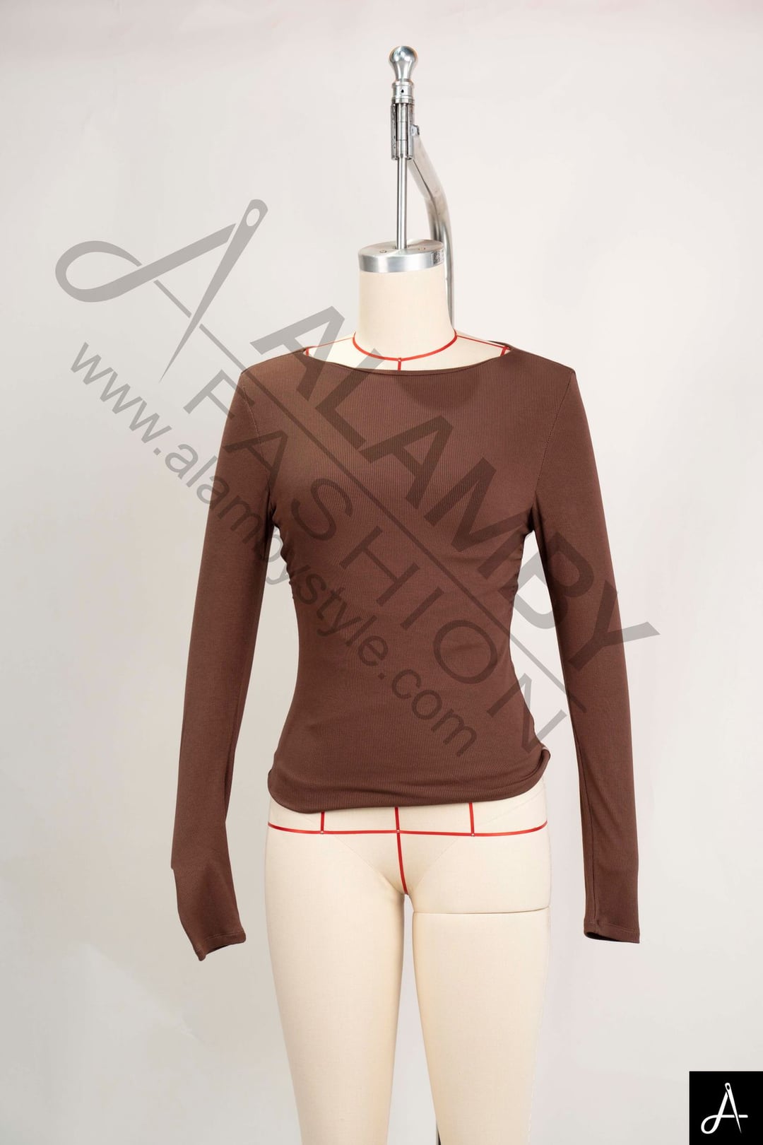 Asymmetric Neck Long‑Sleeve Knit Top