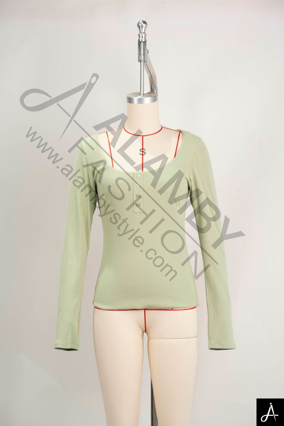 Sage Green Deep‑V Long‑Sleeve Knit Top