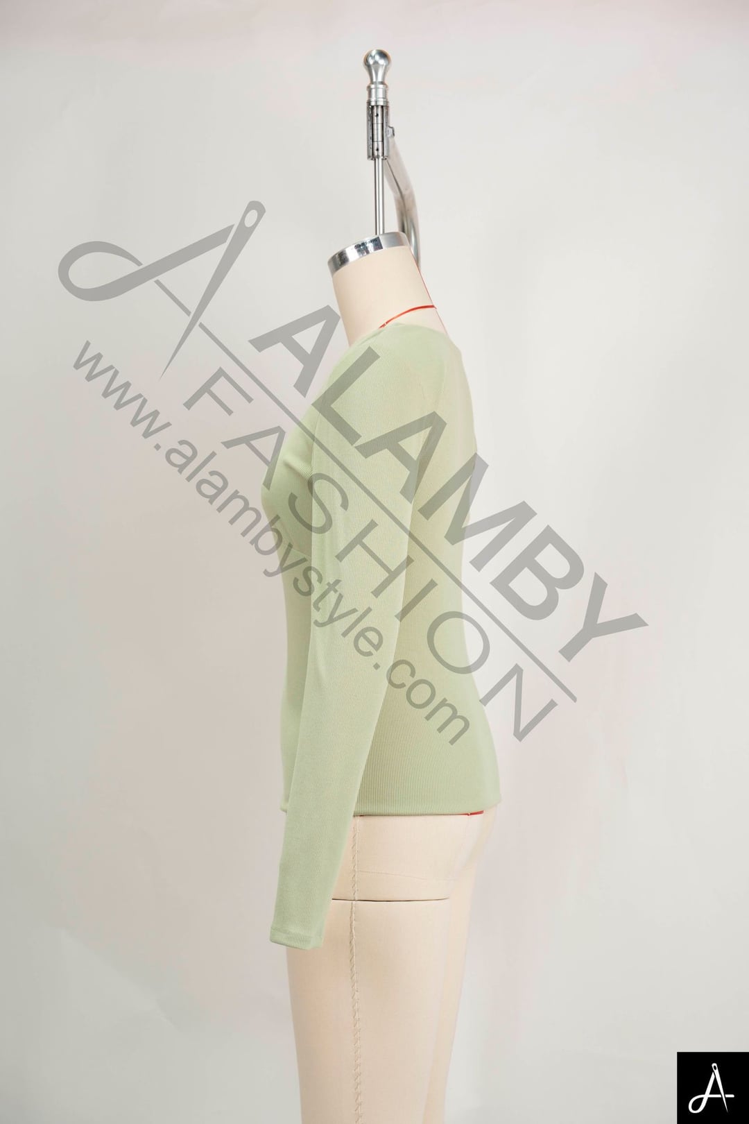 Sage Green Deep‑V Long‑Sleeve Knit Top