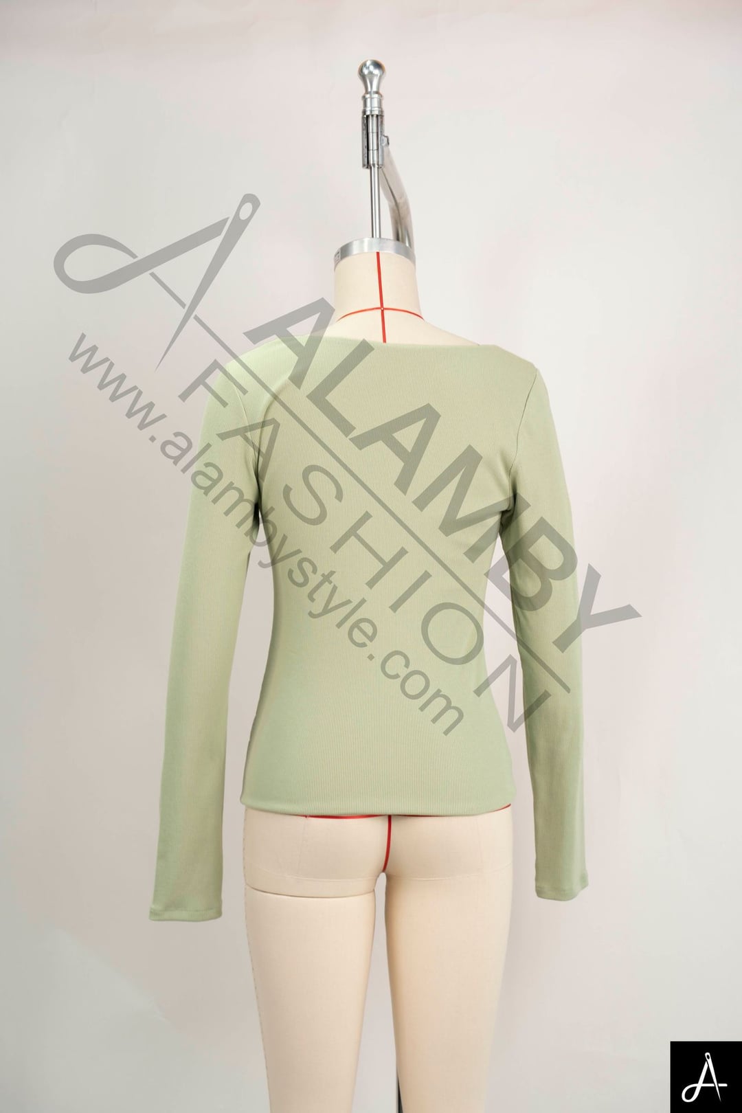 Sage Green Deep‑V Long‑Sleeve Knit Top