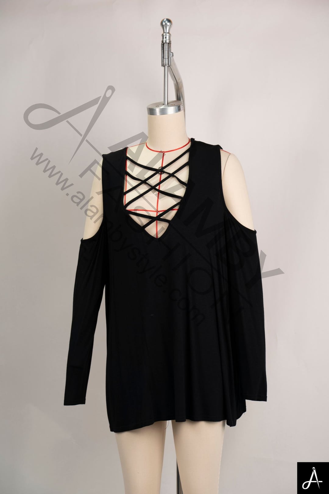 Women's Cold Shoulder Long Sleeve Top With Criss‑Cross Neck